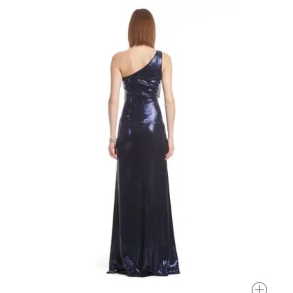 David Meister Navy Sequin One Shoulder Sultry Gown - Picture 4 of 11